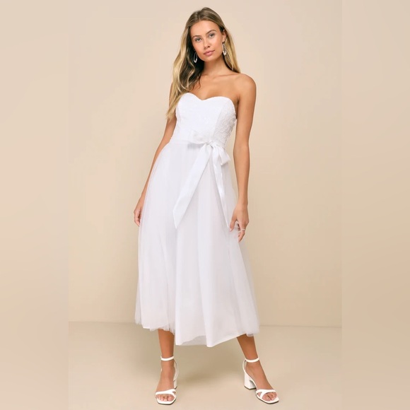 Lulus Beyond Immaculate White Sequin Embroidered Strapless Midi Dress - Picture 1 of 3